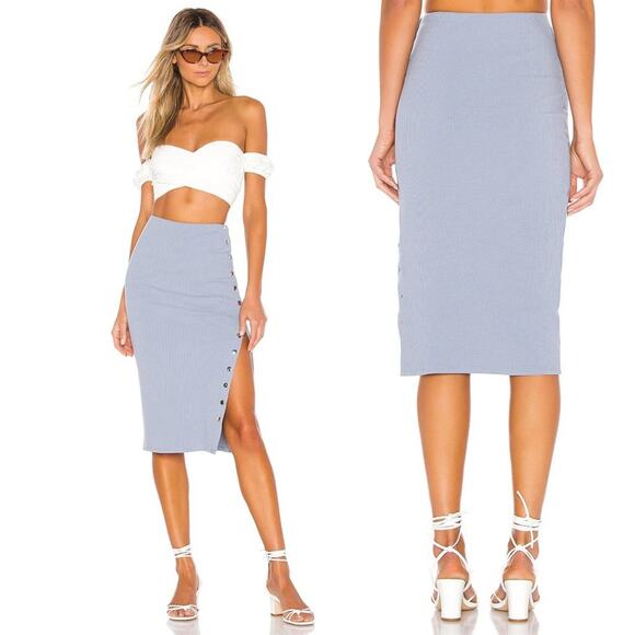 Privacy Please Flora Midi Skirt in Steel Blue NWOT Size Small - Picture 3 of 4